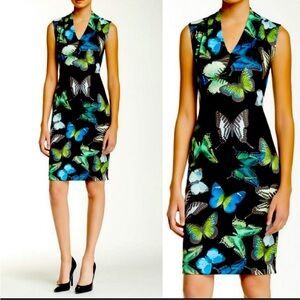 Ted Baker London Black Midi Dress with Blue & Green Butterfly Print